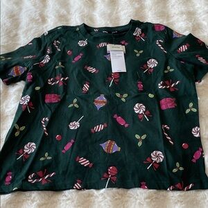 Women's Green Candy Print Short Sleeve Tee